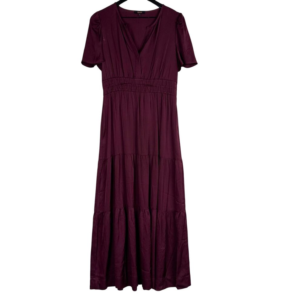 Quince Washable Stretch Silk Tiered Maxi Dress Wine Tasting Red - S